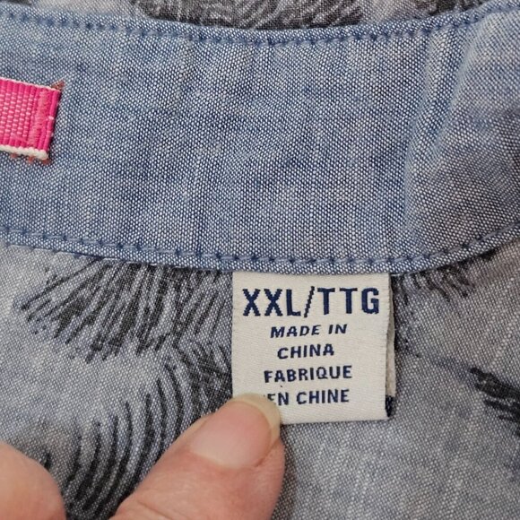 Tommy Bahama Mens XXL Chambray Shirt Shade Blue Ash Palm Tree Long Sleeve Button - Picture 6 of 10